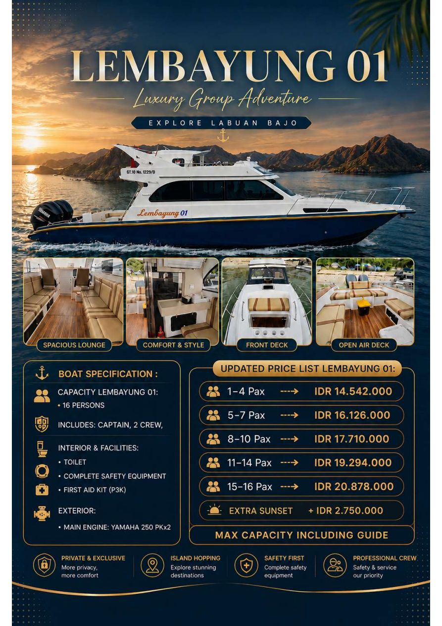 Lembayung 01 flyer — specs and charter prices